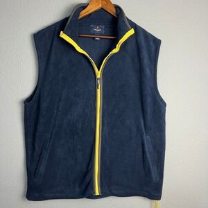 Ivy Crew Fleece Vest Full Zip Pockets Sleeveless Outdoor Navy Yellow Trim‎ XL